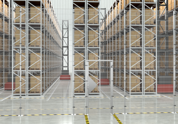 GRID PARTITION WALL FOR WAREHOUSE & LOGISTICS, ECONFENCE fence package® BASIC LINE ZINC HEIGHT 4000MM